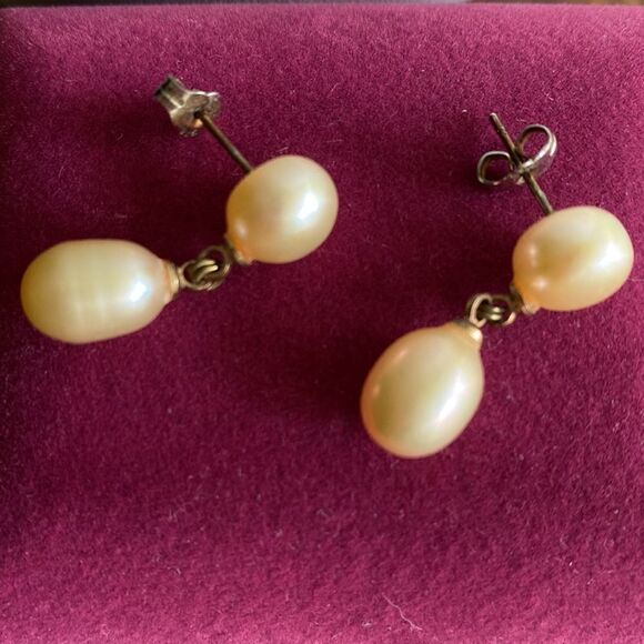 💛 Vintage 925 Pearl Dangle Earrings - Picture 2 of 4